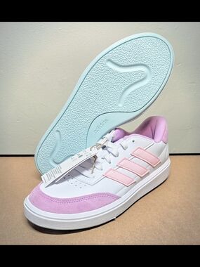 NEW Adidas Youth 6 Courtblock J White Pink Shoes Kids Junior Sneakers JH8566